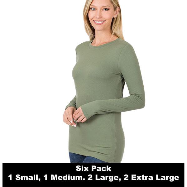 wholesale 2053 - Round Neck Long Sleeve Tops 2053 - Light Olive - Six Pack - S:1,M:1,L:2,XL:2