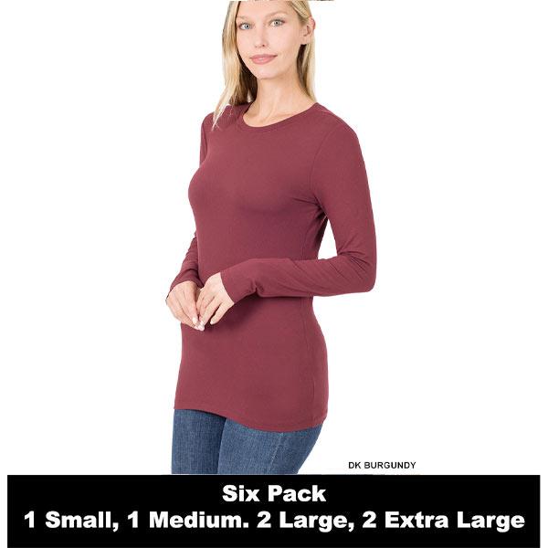 wholesale 2053 - Round Neck Long Sleeve Tops 2053 - Dark Burgundy - Six Pack  - S:1,M:1,L:2,XL:2