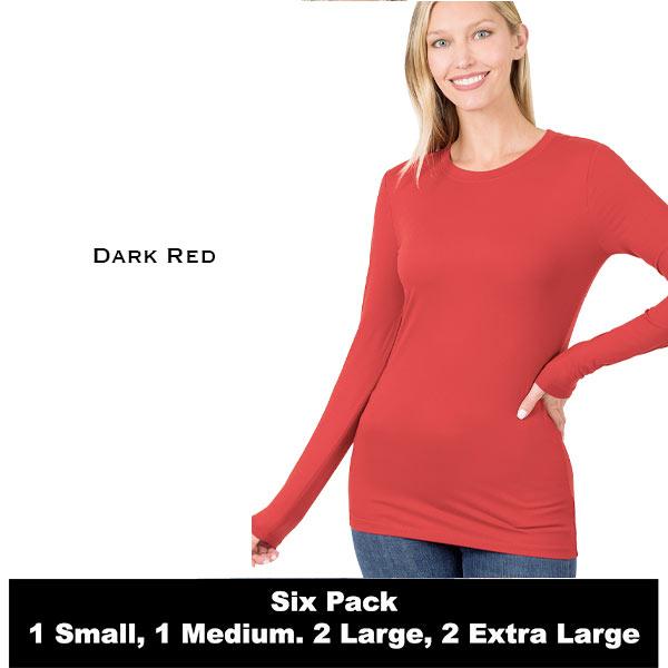 wholesale 2053 - Round Neck Long Sleeve Tops 2053 - Dark Red - Six Pack - S:1,M:1,L:2,XL:2