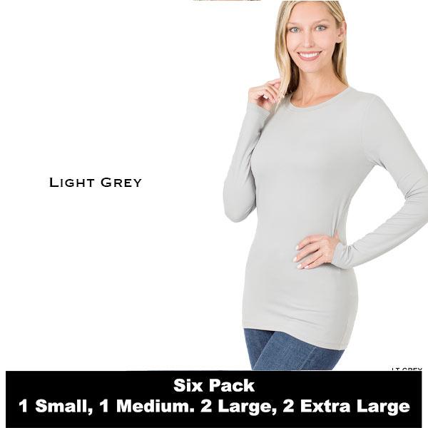 wholesale 2053 - Round Neck Long Sleeve Tops 2053 - Light Grey - Six Pack  - S:1,M:1,L:2,XL:2