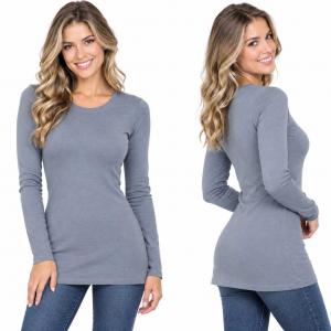 2053 - Round Neck Long Sleeve Tops Cement  - Large