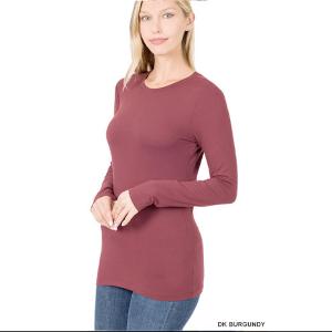 2053 - Round Neck Long Sleeve Tops Dark Burgundy - Large