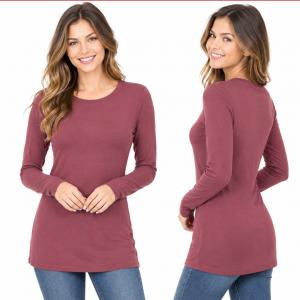2053 - Round Neck Long Sleeve Tops Burgundy - X-Large