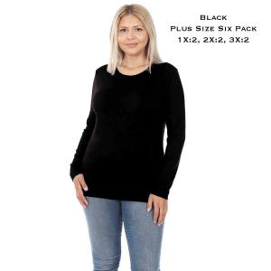 Wholesale 2053 - Round Neck Long Sleeve Tops Black Plus Size (SIX PACK) 1X:2,2X:2,3X:2 - 2:1X, 2:2X, 2:3X