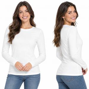 2053 - Round Neck Long Sleeve Tops White - Medium