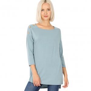2082 - Boat Neck Hi-Lo Tops w/Wooden Buttons BLUE GREY Boat Neck Hi-Lo Top w/ Wooden Buttons 2082 - Small