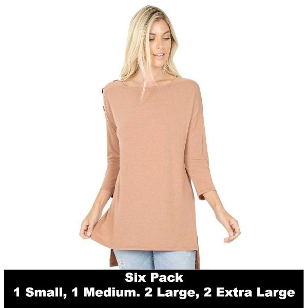 wholesale 2082 - Boat Neck Hi-Lo Tops w/Wooden Buttons 2082 - EGG SHELL - Six Pack  - S:1,M:1,L:2,XL:2