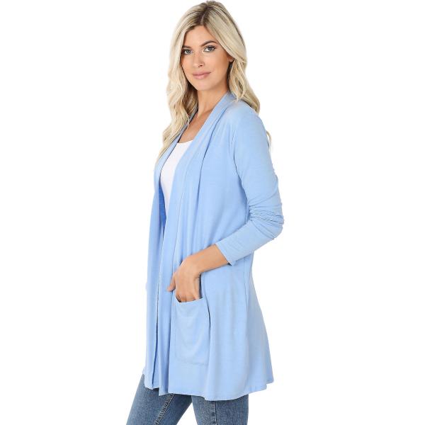 Wholesale 1443 - Slouchy Pocket Open Cardigan  SPRING BLUE Slouchy Pocket Open Cardigan 1443  - Small