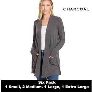 Wholesale   Charcoal SIX PACK Slouchy Pocket Open Cardigan 1443 (1S/1M/2L/2XL) - 1 Small 1 Medium 2 Large 2 Extra Large