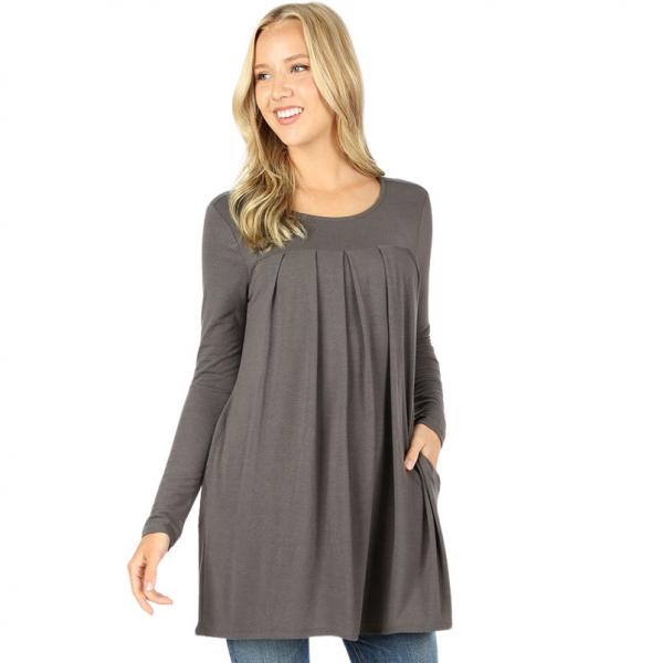 wholesale 1658 - Long Sleeve Round Neck Pleated Tops ASH GREY Long Sleeve Round Neck Pleated 1658 - X-Large