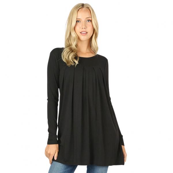 1658 - Long Sleeve Round Neck Pleated Tops BLACK Long Sleeve Round Neck Pleated 1658 - X-Large