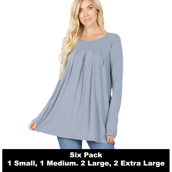 wholesale Tops - Long Sleeve Round Neck Pleated 1658  CEMENT (SIX PACK) Long Sleeve Round Neck Pleated 1658 (1S/1M/2L/2XL) - 1 Small 1 Medium 2 Large 2 Extra Large