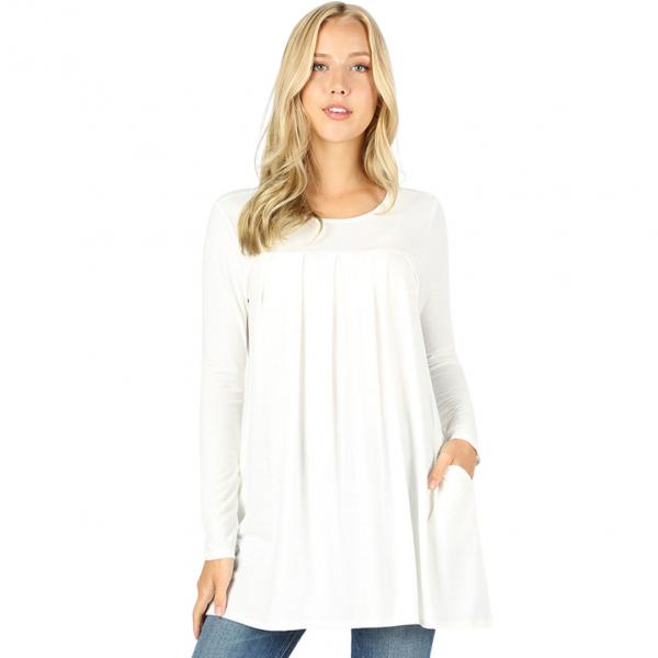 1658 - Long Sleeve Round Neck Pleated Tops IVORY Long Sleeve Round Neck Pleated 1658 - Medium