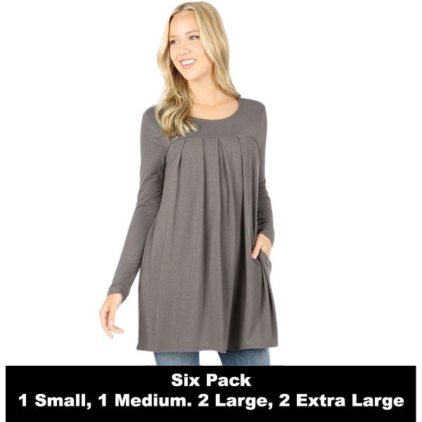 wholesale 1658 - Long Sleeve Round Neck Pleated Tops  ASH GREY (SIX PACK) Long Sleeve Round Neck Pleated 1658 (1S/1M/2L/2XL) - 1 Small 1 Medium 2 Large 2 Extra Large
