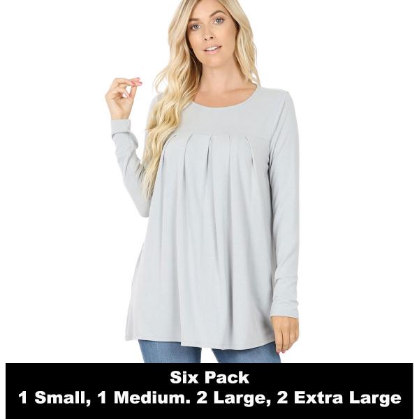 wholesale Tops - Long Sleeve Round Neck Pleated 1658 LIGHT GREY (SIX PACK) Long Sleeve Round Neck Pleated 1658 (1S/1M/2L/2XL) - 1 Small 1 Medium 2 Large 2 Extra Large