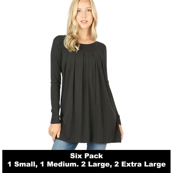 wholesale 1658 - Long Sleeve Round Neck Pleated Tops  BLACK (SIX PACK) Long Sleeve Round Neck Pleated 1658 (1S/1M/2L/2XL) - 1 Small 1 Medium 2 Large 2 Extra Large