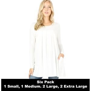 Wholesale 1658 - Long Sleeve Round Neck Pleated Tops 1658 - Ivory - Six Pack  - S:1,M:1,L:2,XL:2