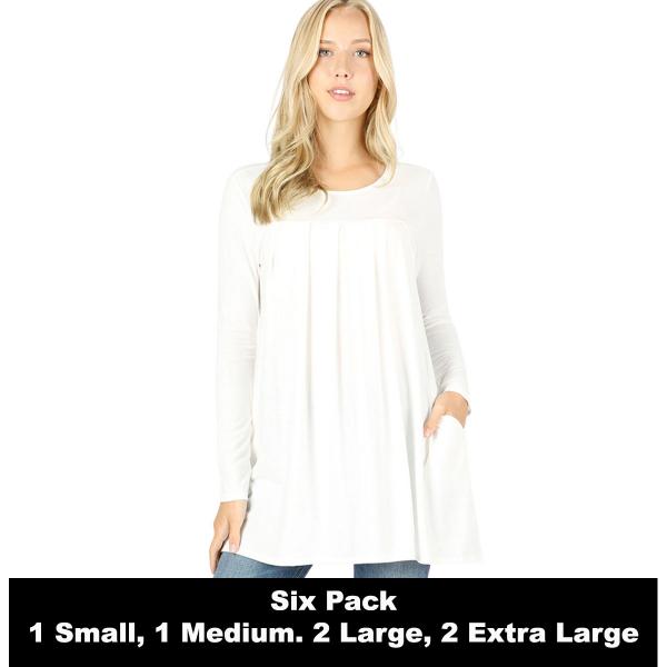 wholesale 1658 - Long Sleeve Round Neck Pleated Tops  IVORY (SIX PACK) Long Sleeve Round Neck Pleated 1658 (1S/1M/2L/2XL) - 1 Small 1 Medium 2 Large 2 Extra Large