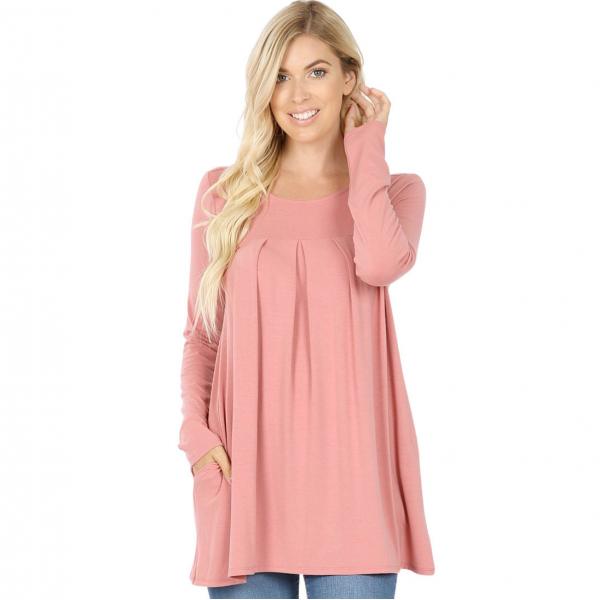 wholesale Tops - Long Sleeve Round Neck Pleated 1658 DUSTY ROSE Long Sleeve Round Neck Pleated 1658 - X-Large