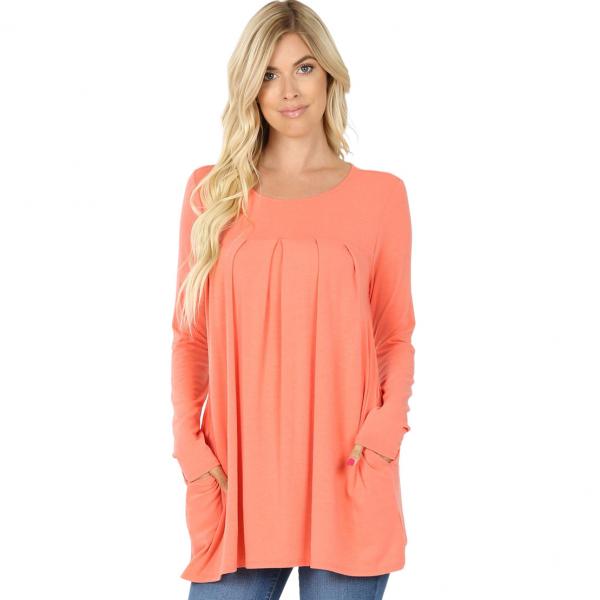 wholesale 1658 - Long Sleeve Round Neck Pleated Tops DEEP CORAL Long Sleeve Round Neck Pleated 1658 - X-Large