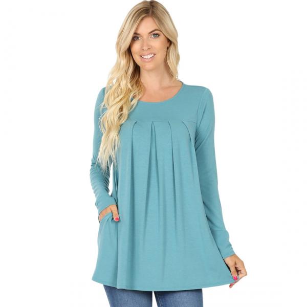 wholesale 1658 - Long Sleeve Round Neck Pleated Tops DUSTY TEAL Long Sleeve Round Neck Pleated 1658 - X-Large