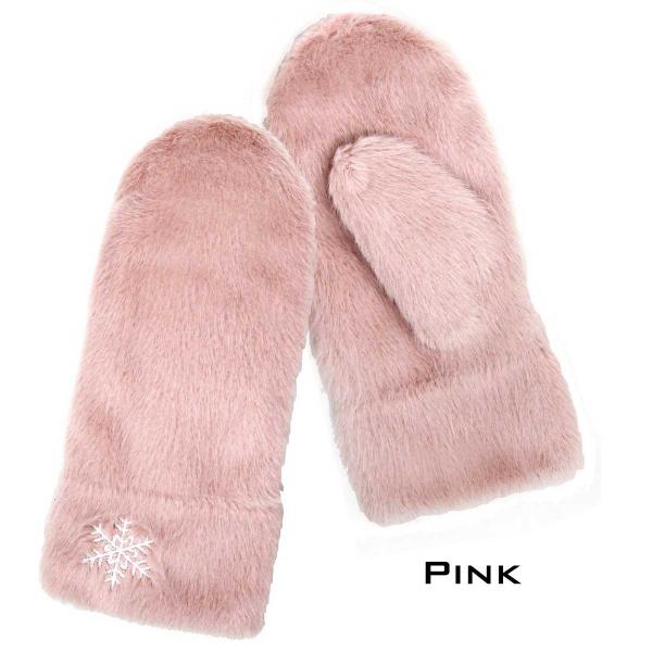 wholesale 1225 - Christmas Ideas  187 - Pink Snowflake<br>
Plush Mittens - One Size Fits Most