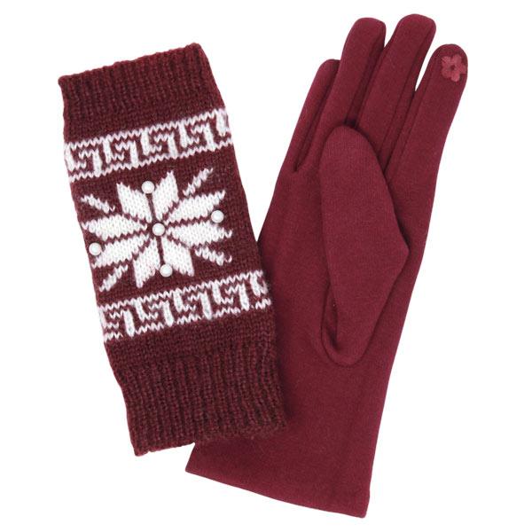 wholesale 1225 - Christmas Ideas  212 - Burgundy<br>
Holiday 3 in 1 Gloves - One Size Fits Most
