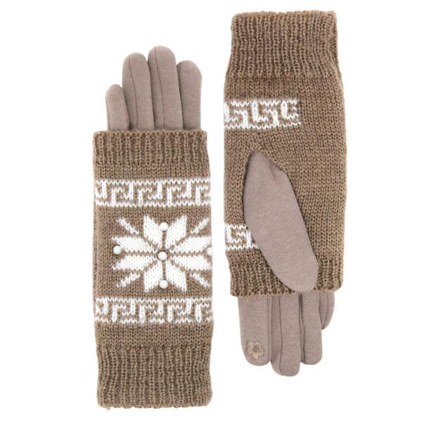 wholesale 1225 - Christmas Ideas  212 - Light Brown<br>
Holiday 3 in 1 Gloves - One Size Fits Most