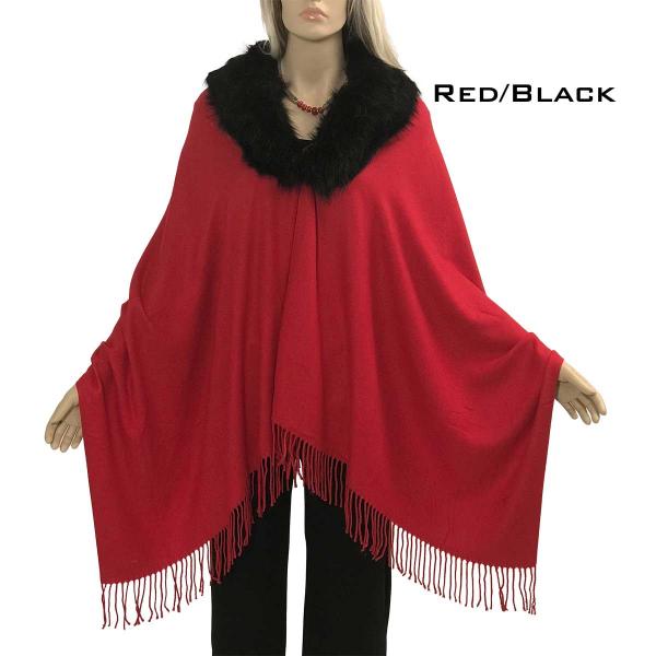 wholesale 1225 - Christmas Ideas  3561 RED Faux Fox Collar Shawl - One Size Fits Most
