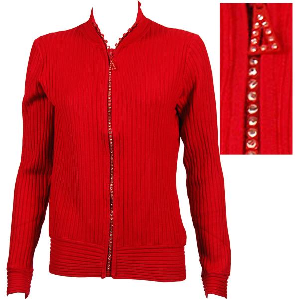 wholesale 1225 - Christmas Ideas  1594 - Red<br> Crystal Zipper Sweater - ONE SIZE FITS (S-L)