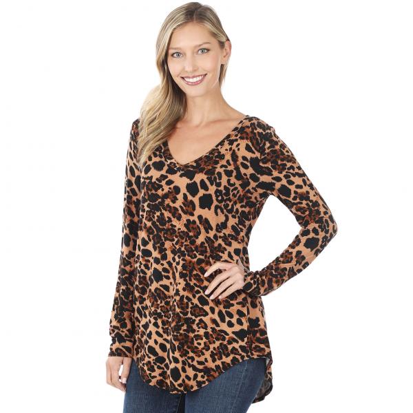 Wholesale 45016 - Hi-Lo Leopard Print Long Sleeve V-neck Top LEOPARD Print Long Sleeve V-neck Hi-Lo Hem 45016  - Large
