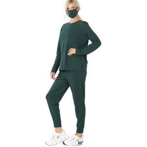 Tops -3PC SET-Cotton Top & Jogger with  Mask 32015 HUNTER GREEN 3 PC SET Pants/Top/Mask 32015 - Small