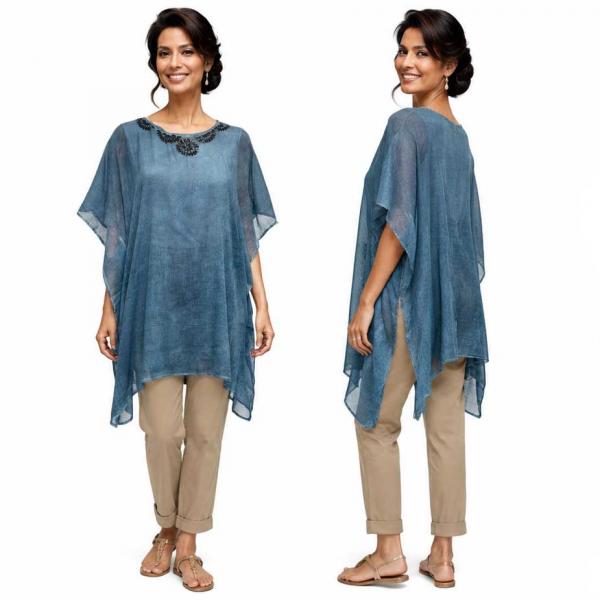 wholesale 0175 - Beaded Kaftan Style Tops  0175 - Blue<br> 
Beaded Kaftan Style Top  - One Size Fits Most