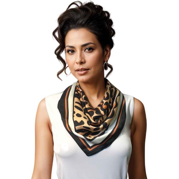 wholesale 3413 -  Light Satin Neckerchief Squares 9907/BK<br>Leopard Print Neckerchief with Black Accent (MB) - 27.5