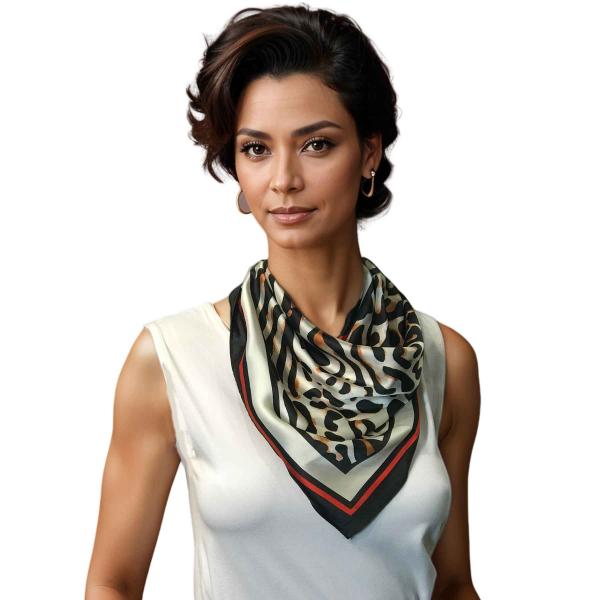 wholesale 3413 -  Light Satin Neckerchief Squares 9907/IV<br>Leopard Print Neckerchief with Ivory Accent (MB) - 27.5