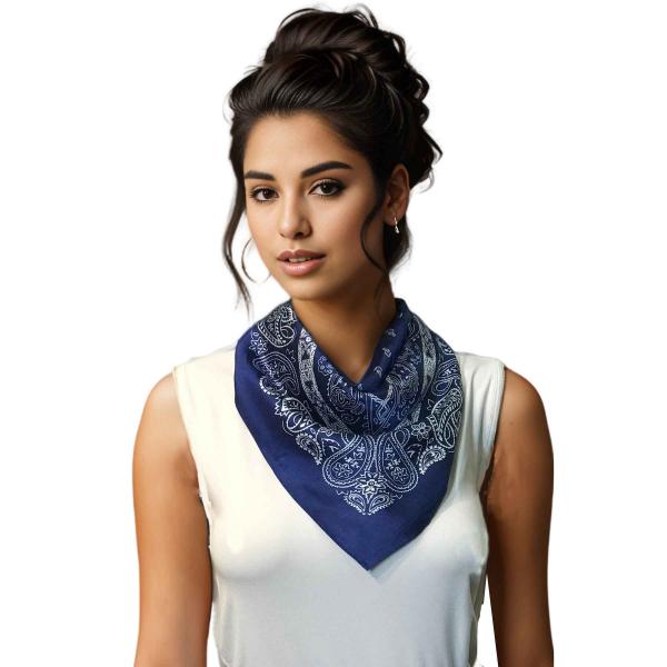 wholesale 3413 -  Light Satin Neckerchief Squares 9934 - Navy<br>Bandana Print Neckerchief
(MB)  - 27.5