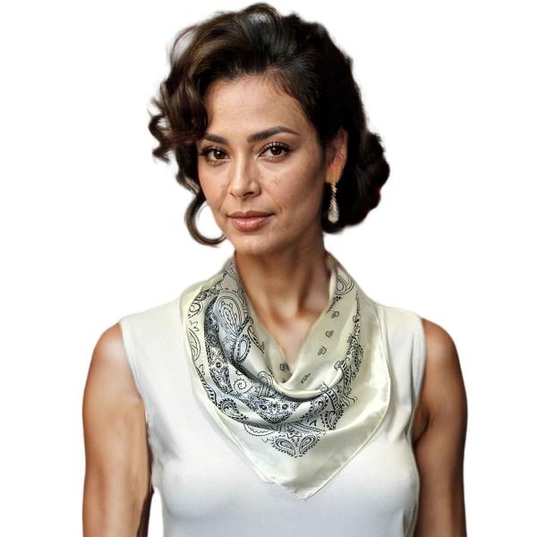 wholesale 3413 -  Light Satin Neckerchief Squares 9934 - Ivory<br> 
Bandana Print Neckerchief (MB) - 27.5