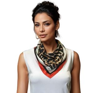 Wholesale 3413 -  Light Satin Neckerchief Squares 9907/RD<br>Leopard Print Neckerchief with Red Accent - 27.5