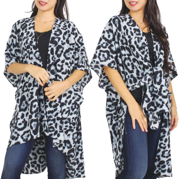 wholesale 9930 -  Leopard Print Kimono Black/Grey Leopard  - One Size Fits All
