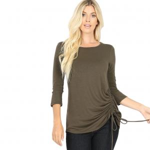 1887 - 3/4 Sleeve Ruched Tops DARK OLIVE 3/4 Sleeve Round Neck Side Ruched 1887 - Small