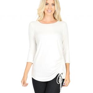 1887 - 3/4 Sleeve Ruched Tops IVORY 3/4 Sleeve Round Neck Side Ruched 1887 - Medium