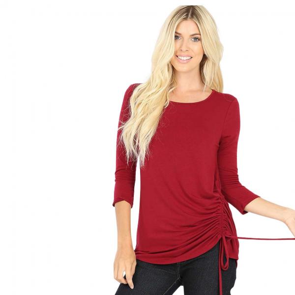 Wholesale 1887 - 3/4 Sleeve Ruched Tops CABERNET 3/4 Sleeve Round Neck Side Ruched 1887 - Large