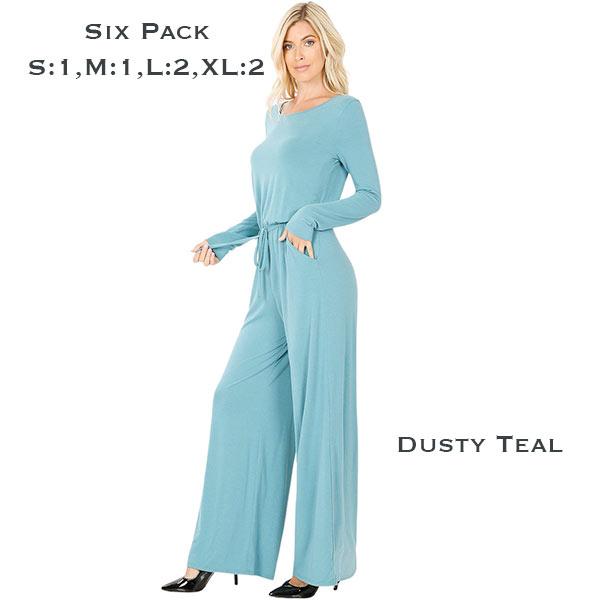 Wholesale 3116 - Back Keyhole Opening Jumpsuit  Dusty Teal SIX PACK Jumpsuit - Back Keyhole Opening 3116 (1S/1M/2L/2XL) - 1 Small 1 Medium 2 Large 2 Extra Large
