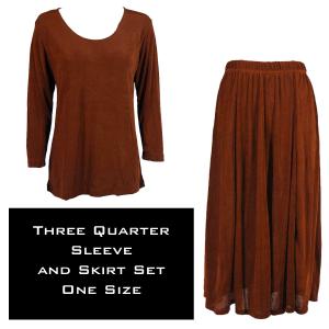 3430 - Slinky Skirt and 3/4 Sleeve Top Sets   BROWN - One Size Fits All