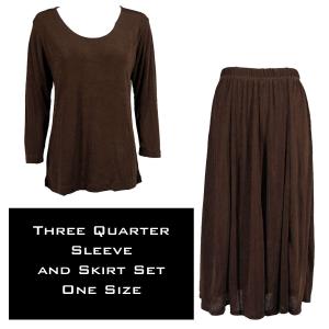 3430 - Slinky Skirt and 3/4 Sleeve Top Sets   DARK BROWN - One Size Fits All