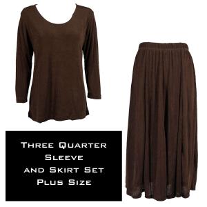 3430 - Slinky Skirt and 3/4 Sleeve Top Sets   DARK BROWN - Plus Size (XL-2X)