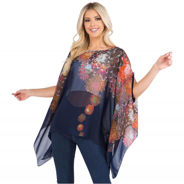wholesale 3103 - Banded Poncho with Armholes Navy Floral - One Size Fits All