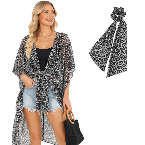 Wholesale 9954 - Leopard Print Kimono  SET - 9954 GE Kimono - Leopard Print 9954 with Matching Hair Scarf - 