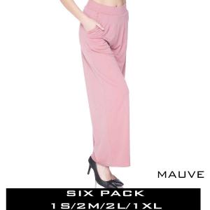Wholesale   MAUVE SIX PACK Wide Leg Pants DP02 (1S/2M/2L/1XL) - 1 Small, 2 Medium, 2 Large, 1 Extra Large