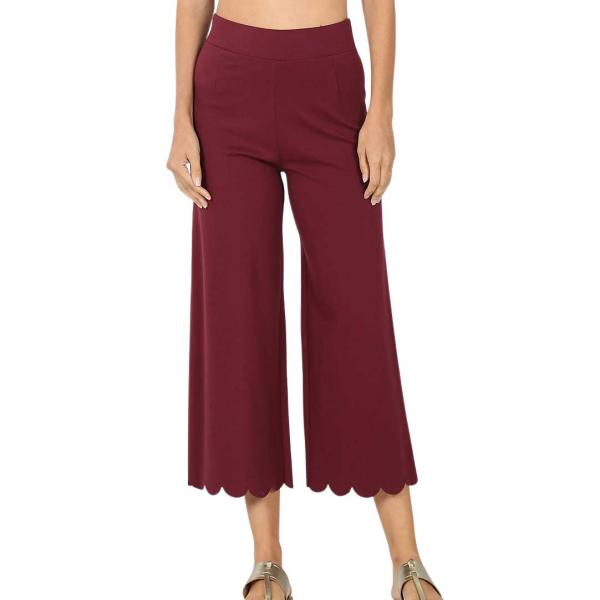 wholesale 2463 - Ponte Scallop Crop Pants DARK BURGUNDY Scallop Crop Pants 2463 - X-Large